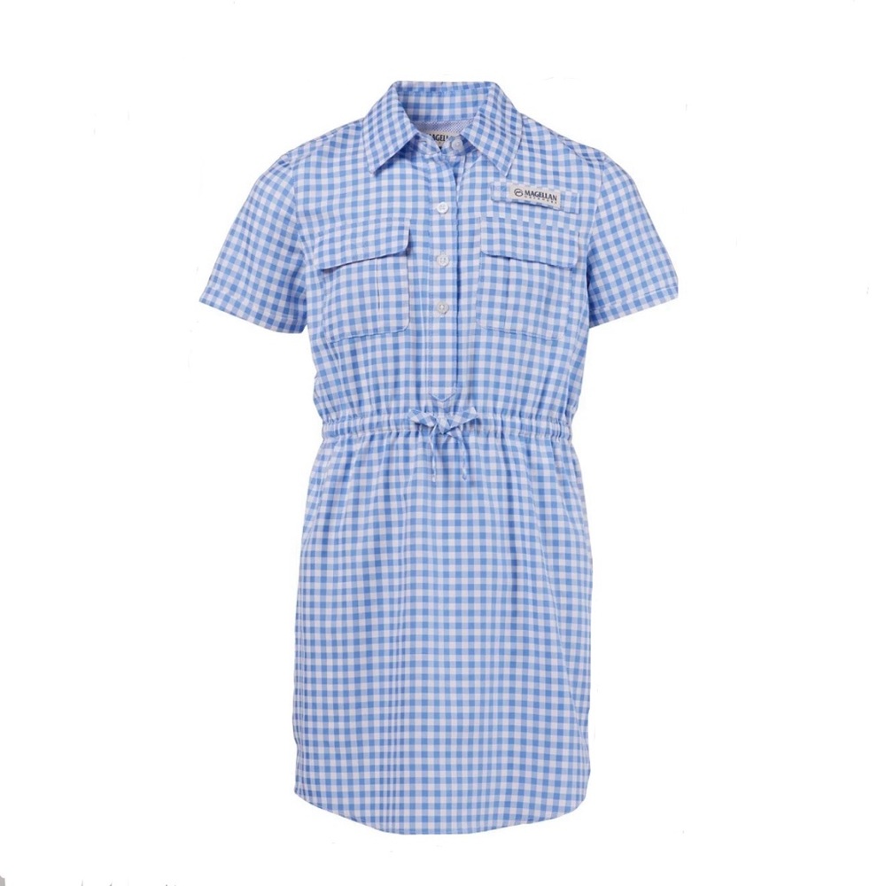 NWOT Magellan Blue Gingham Girls Fishing Shirt Dress